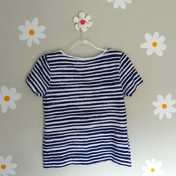 Talbots Sequined Pineapple Blue & White Striped Short-Sleeve Cotton Tee - Picture 5 of 9